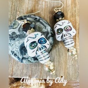Katrina skull onyx gold vintage statement earrings